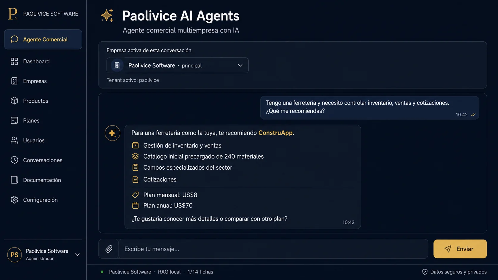 Chat inteligente de Paolivice AI Agents